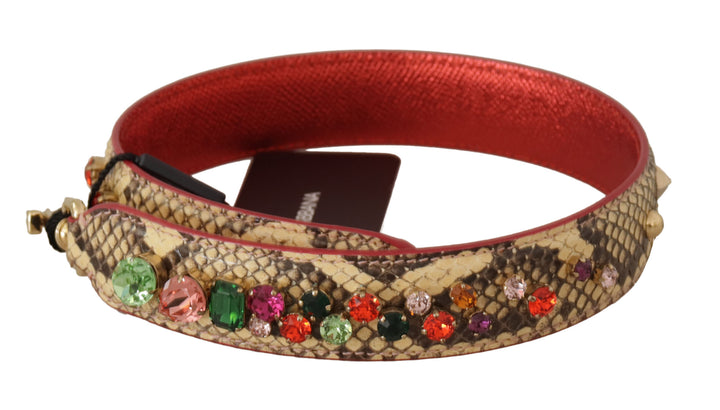 Dolce & Gabbana Beige Exotic Leather Crystals Shoulder Strap
