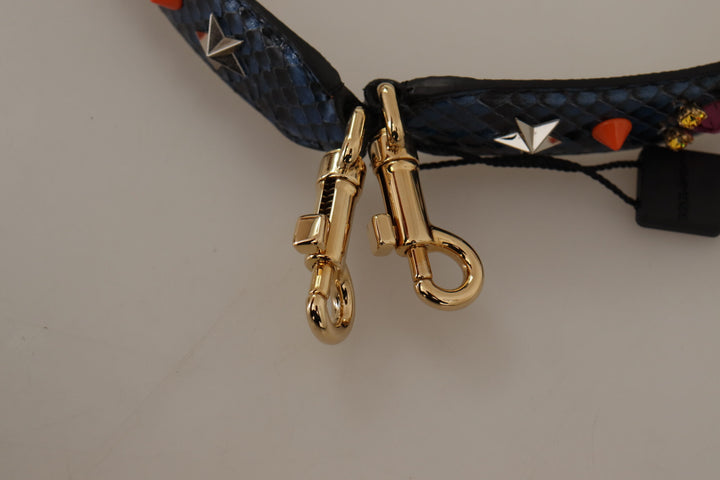 Dolce & Gabbana Blue Exotic Leather Crystals Reversible Shoulder Strap
