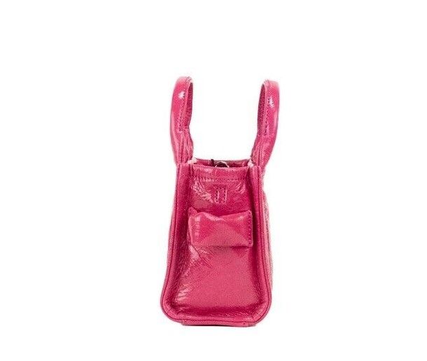 Marc Jacobs The Shiny Crinkle Micro Tote Magenta Leather Crossbody Bag Handbag