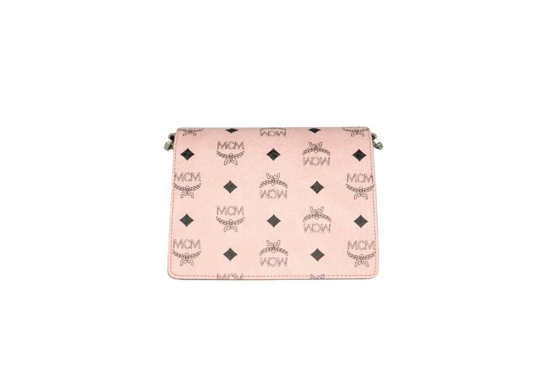 MCM Signature Soft Pink Diamond Logo Leather Mini Flap Lock Crossbody Handbag