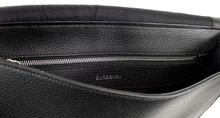 Burberry Bruno Small Black Embossed Branded Pebble Leather Messenger Handbag