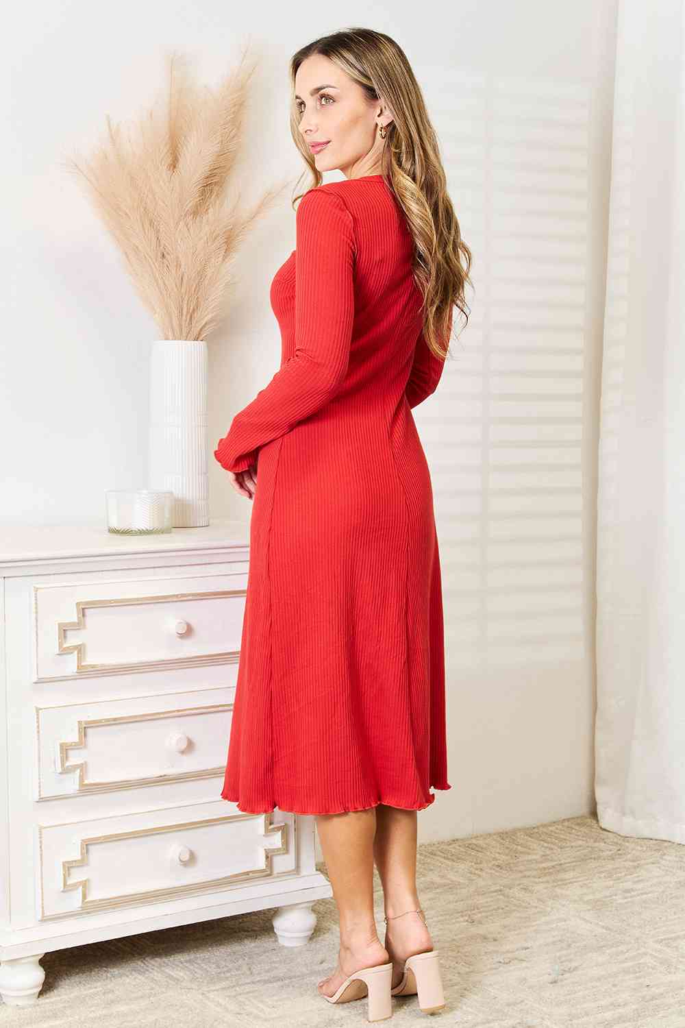Culture Code Full Size Round Neck Long Sleeve Dress