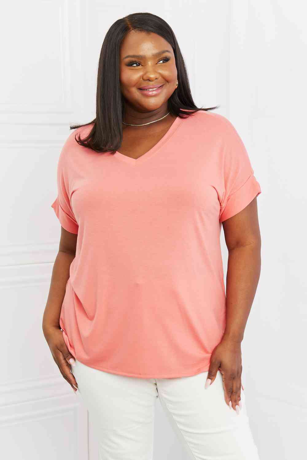 Zenana Simply Comfy Full Size V-Neck Loose Fit T-Shirt