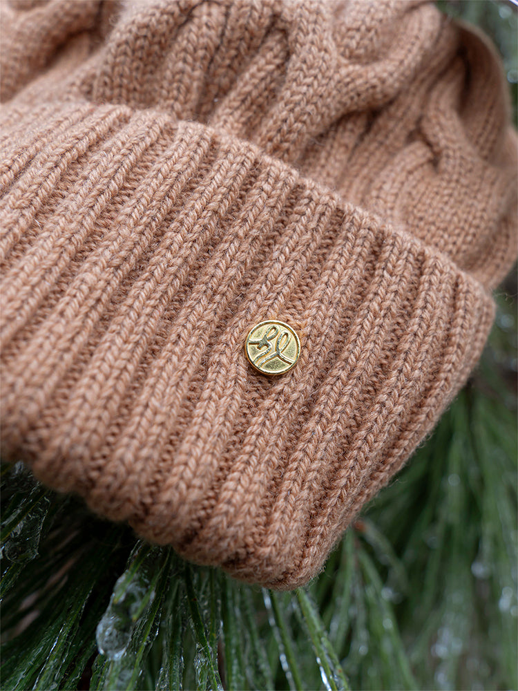 HL cashmere beanie tan cable