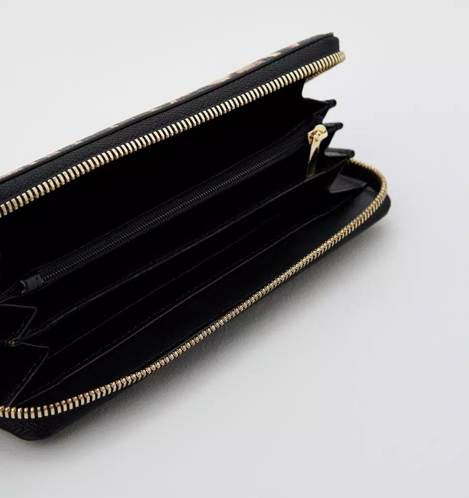 Plein Sport Sleek Zipper Wallet with Gold Accents