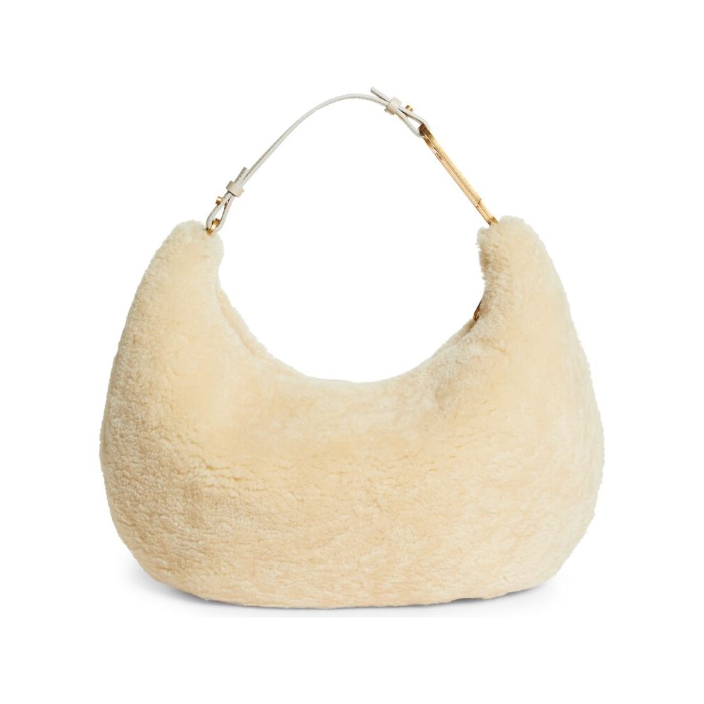 Off-White Chic Cream Shearling Wool Shoulder Bag