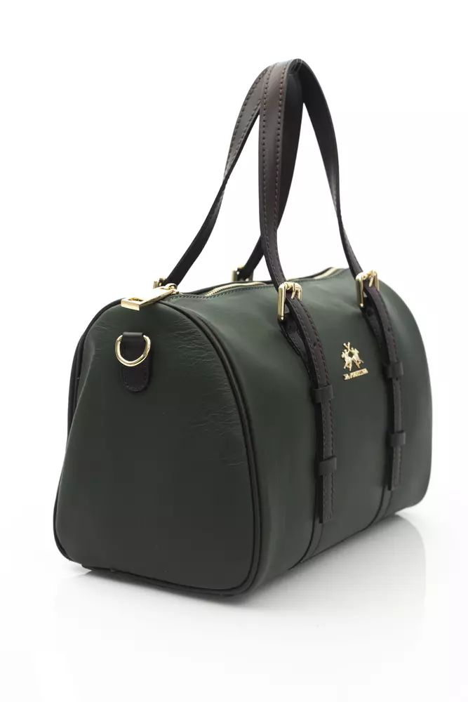 La Martina Elegant Green Leather Crossbody Bag