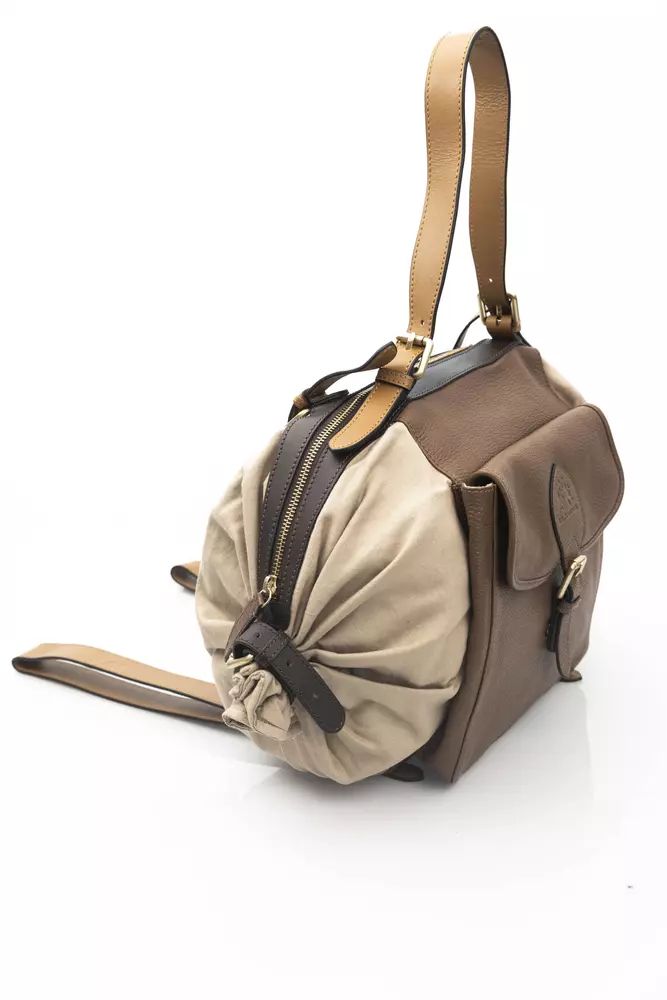 La Martina Chic Beige Leather Expandable Backpack