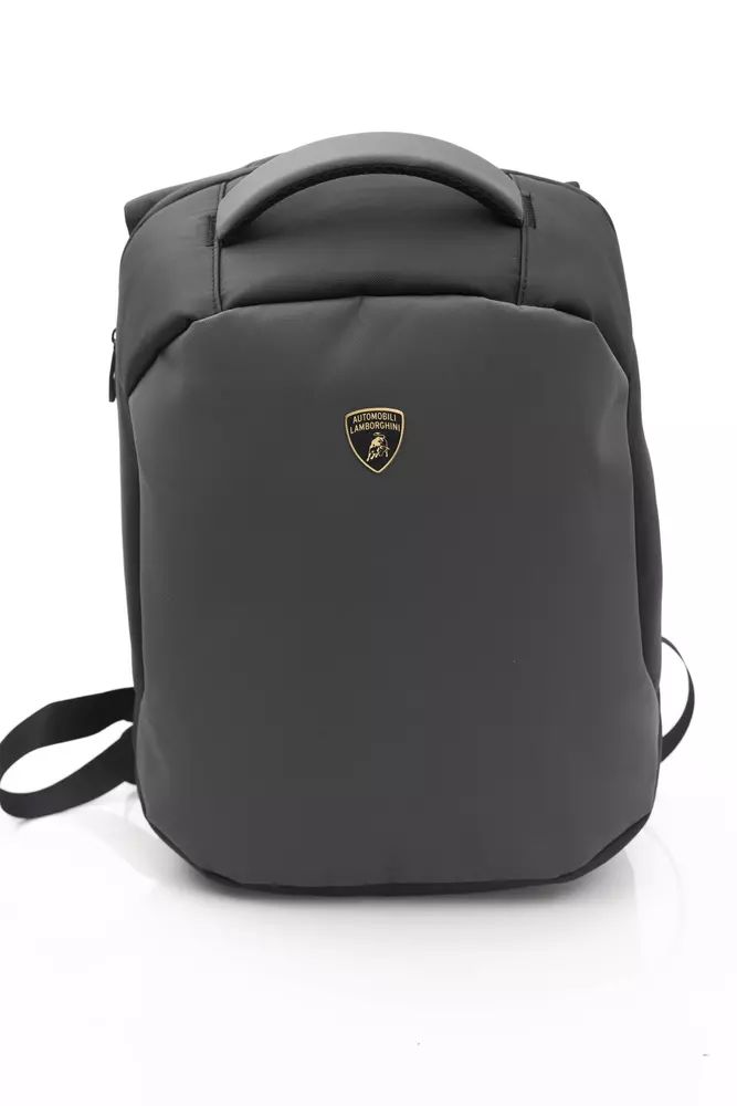 Automobili Lamborghini Sleek Gray Nylon Backpack with Adjustable Straps