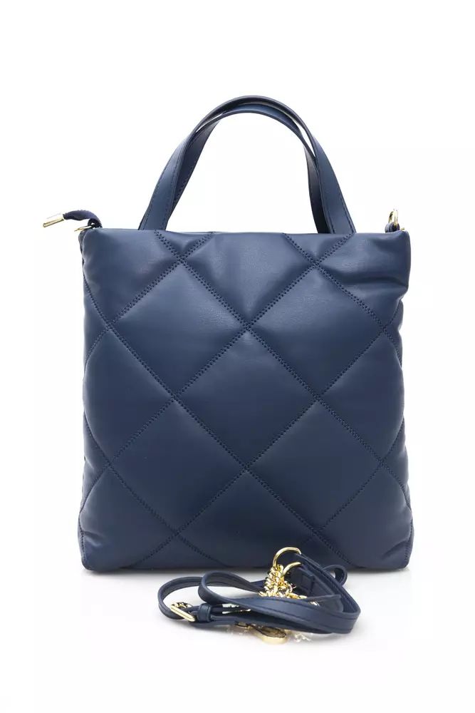 Baldinini Trend Chic Blue Leather Shoulder Bag with Golden Accents