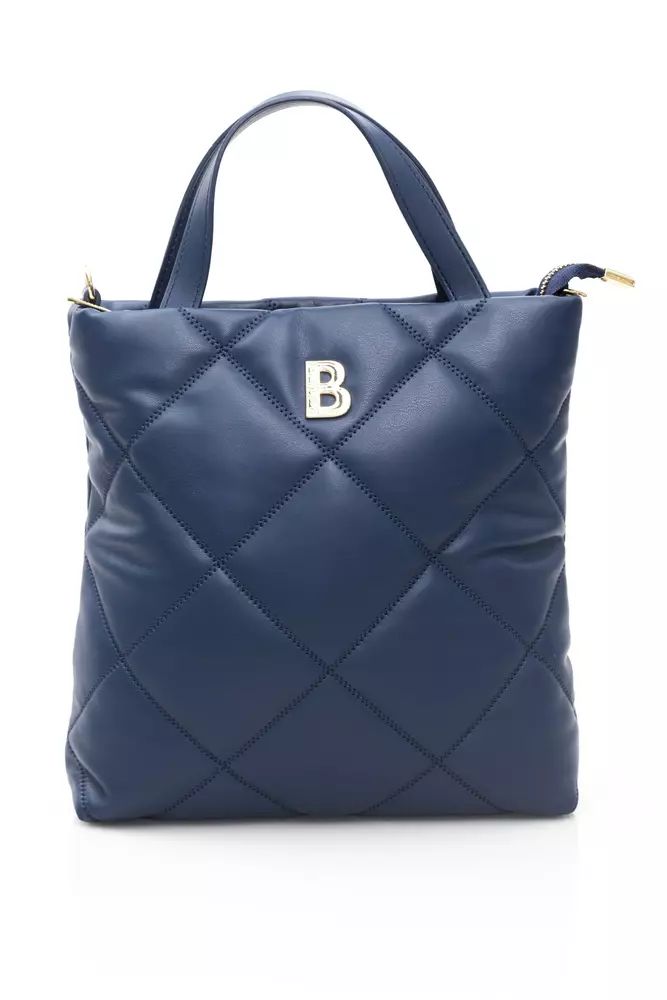 Baldinini Trend Chic Blue Leather Shoulder Bag with Golden Accents