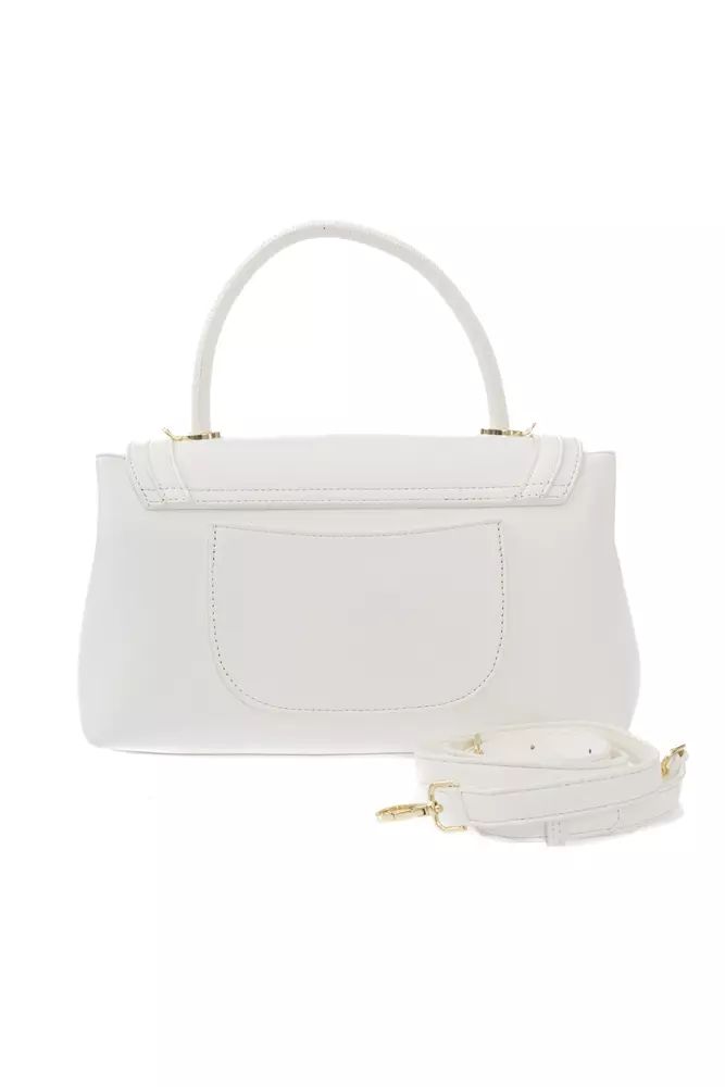 Baldinini Trend Elegant White Shoulder Flap Bag with Golden Accents