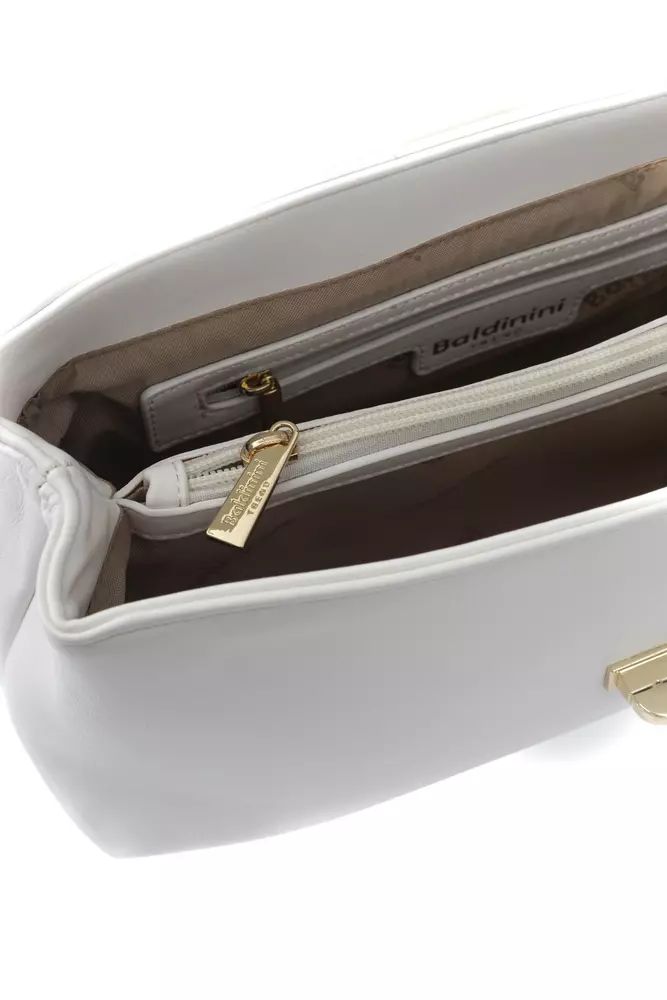 Baldinini Trend Elegant White Shoulder Flap Bag with Golden Accents