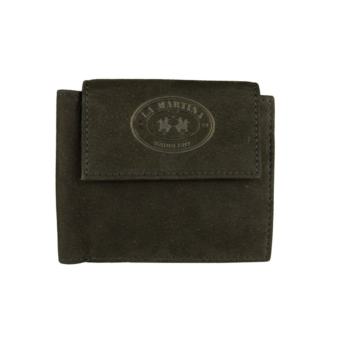 La Martina Elegant Black Leather Wallet with Logo Detail
