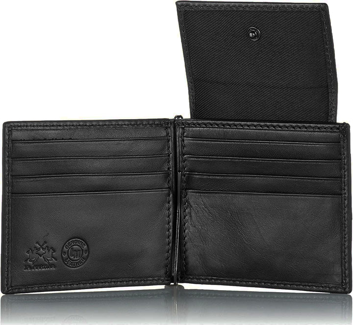 La Martina Sleek Black Leather Bi-Fold Wallet with Logo