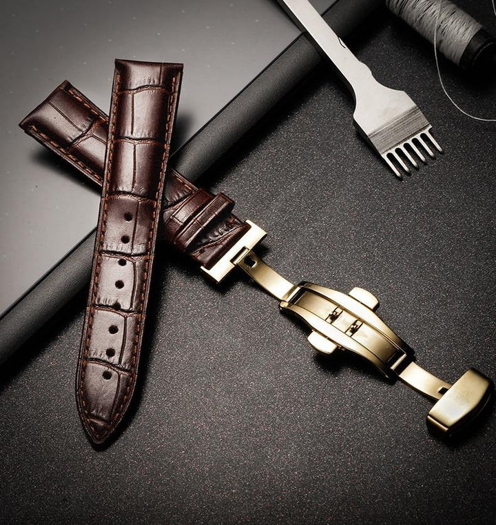 Genuine Leather Watch Band Alligator Grain 18mm 19mm 20mm 21mm 22mm 24mm Calf Strap for Tissot Seiko Black White Gold - Montret