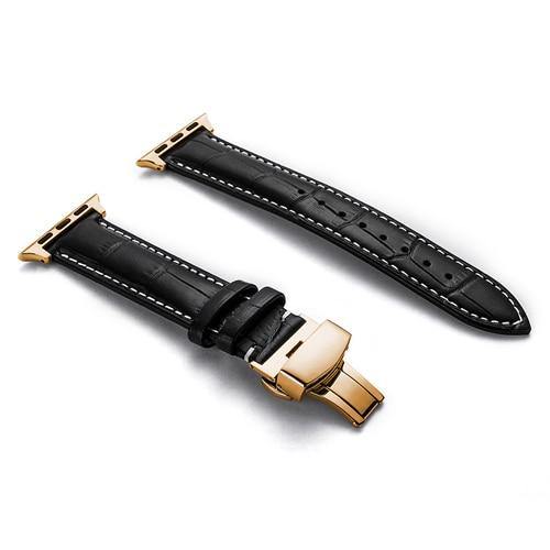 Leather Butterfly buckle strap for Apple watch series 5 4 3 2 1 44mm 40mm 42mm 38mm - Montret