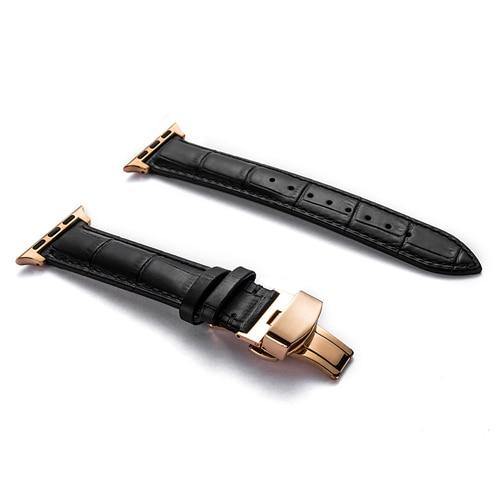 Leather Butterfly buckle strap for Apple watch series 5 4 3 2 1 44mm 40mm 42mm 38mm - Montret