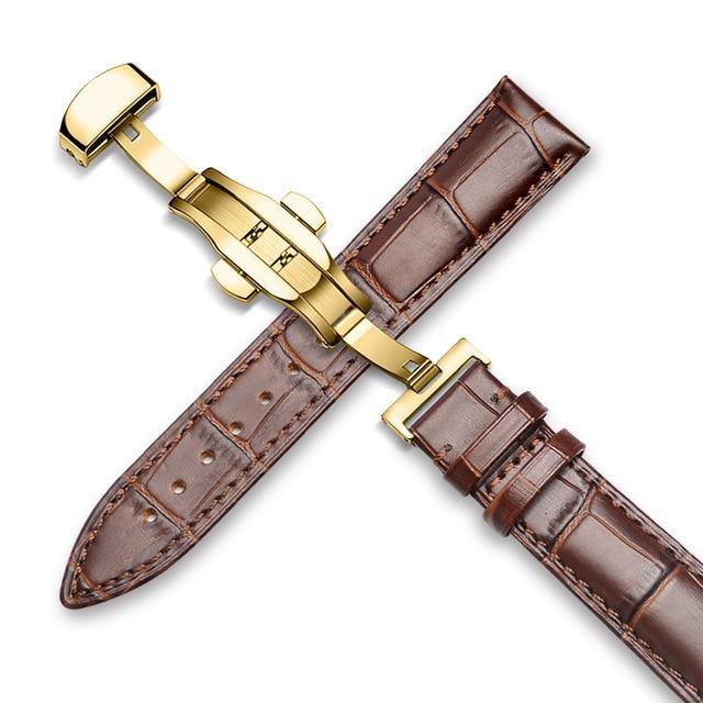 Genuine Leather Watch Band Alligator Grain 18mm 19mm 20mm 21mm 22mm 24mm Calf Strap for Tissot Seiko Brown Gold - Montret