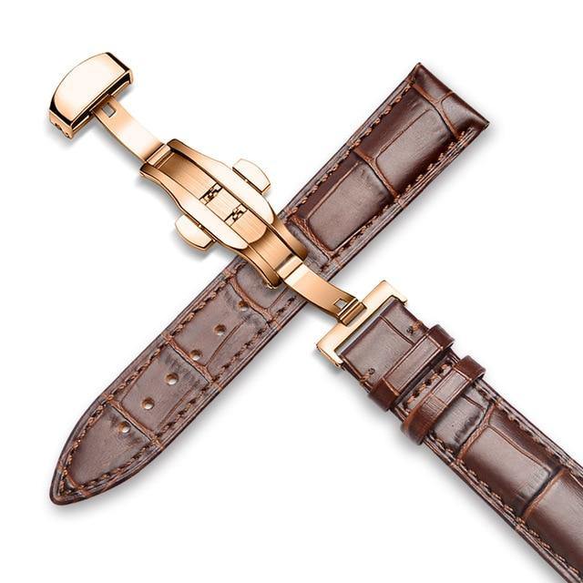 Genuine Leather Watch Band Alligator Grain 18mm 19mm 20mm 21mm 22mm 24mm Calf Strap for Tissot Seiko Brown brown Gold - Montret
