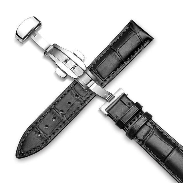 Genuine Leather Watch Band Alligator Grain 18mm 19mm 20mm 21mm 22mm 24mm Calf Strap for Tissot Seiko Black Black Silver - Montret