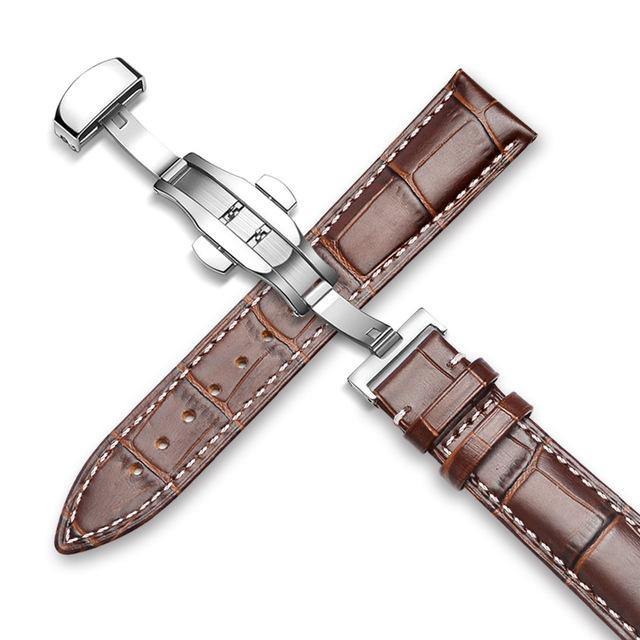 Genuine Leather Watch Band Alligator Grain 18mm 19mm 20mm 21mm 22mm 24mm Calf Strap for Tissot Seiko Brown Silver - Montret