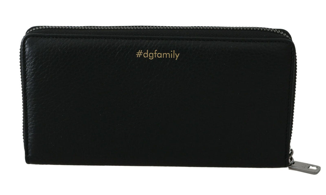 Dolce & Gabbana Black Blue Leather #DGFAMILY Zipper Continental Wallet