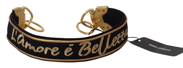 Dolce & Gabbana Black Gold Logo Print Brass Bag Shoulder Strap