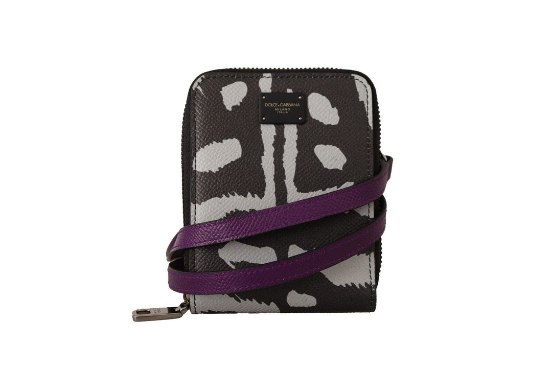 Dolce & Gabbana Black Tiger Leather Mini Bifold Sling Purse Wallet