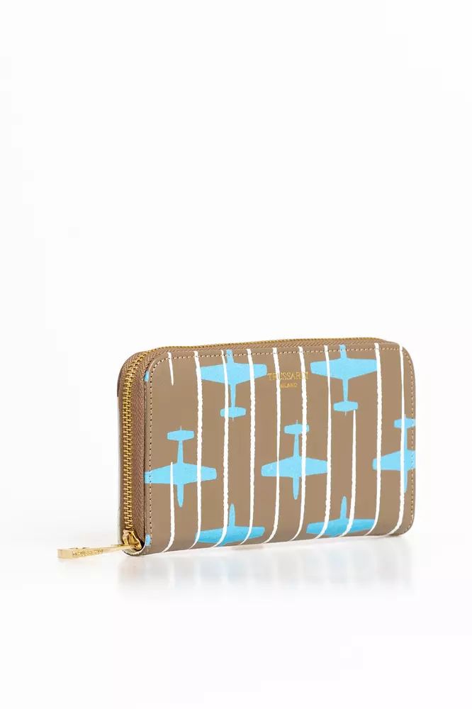Trussardi Elegant Striped Leather Zip Wallet in Beige