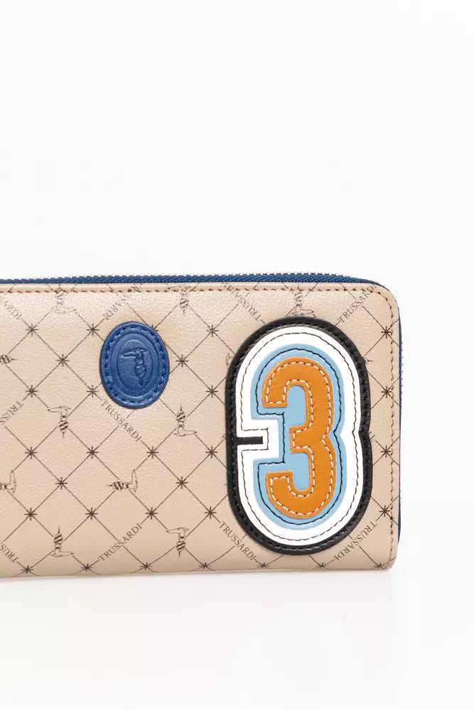 Trussardi Elegant Crepe Leather Zip Wallet with Vintage Flair