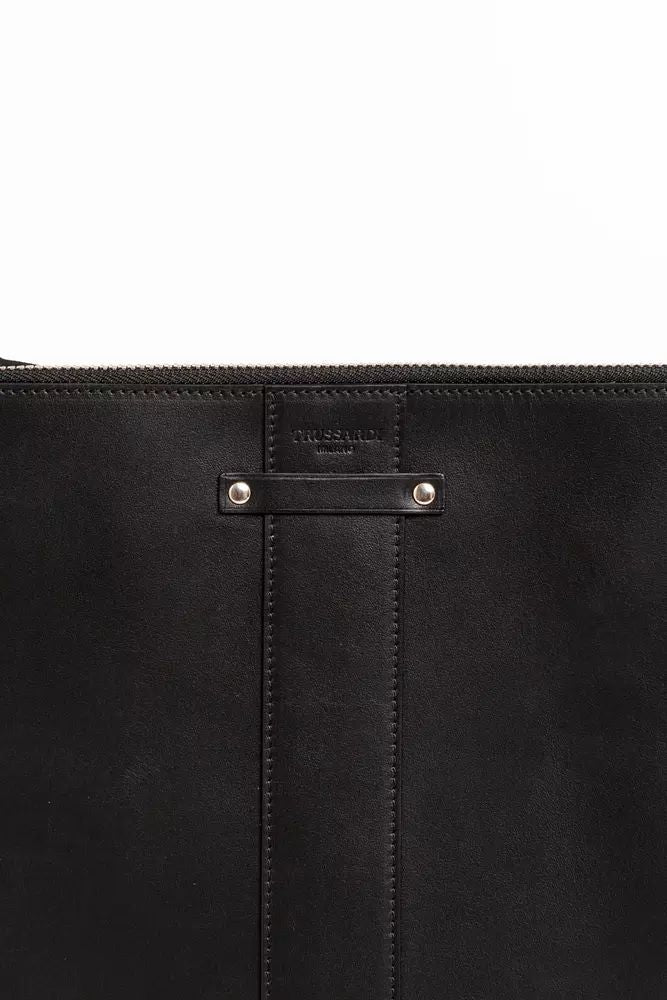 Trussardi Elegant Calfskin Zip Clutch Bag with Logo