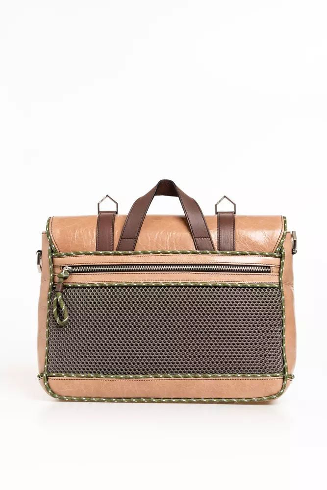 Trussardi Elegant Beige Craquele-Effect Leather Briefcase