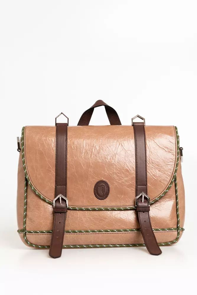 Trussardi Elegant Beige Craquele-Effect Leather Briefcase