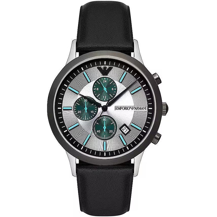 Montre chronographe Emporio Armani en cuir noir et acier