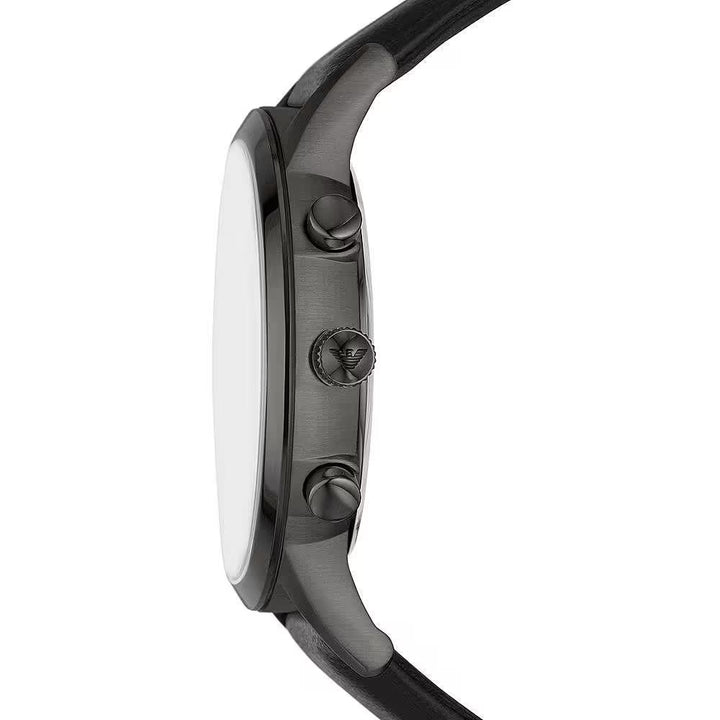 Montre chronographe Emporio Armani en cuir noir et acier