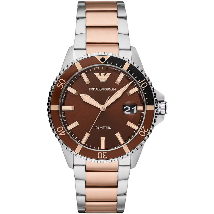 Emporio Armani Bronze and Brown Steel Quartz Watch