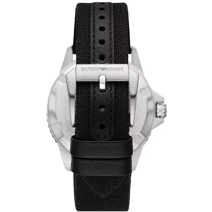 Emporio Armani Black Silver Fabric and Steel Quartz Watch