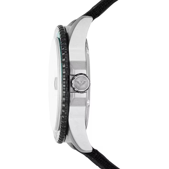Emporio Armani Black Silver Fabric and Steel Quartz Watch